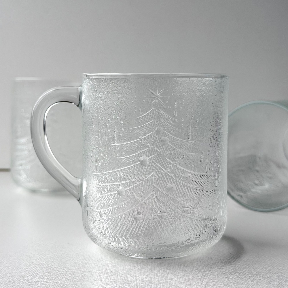 Vintage Duralex Christmas Tree Glass Mug Frosted Holiday Hot Cocoa France